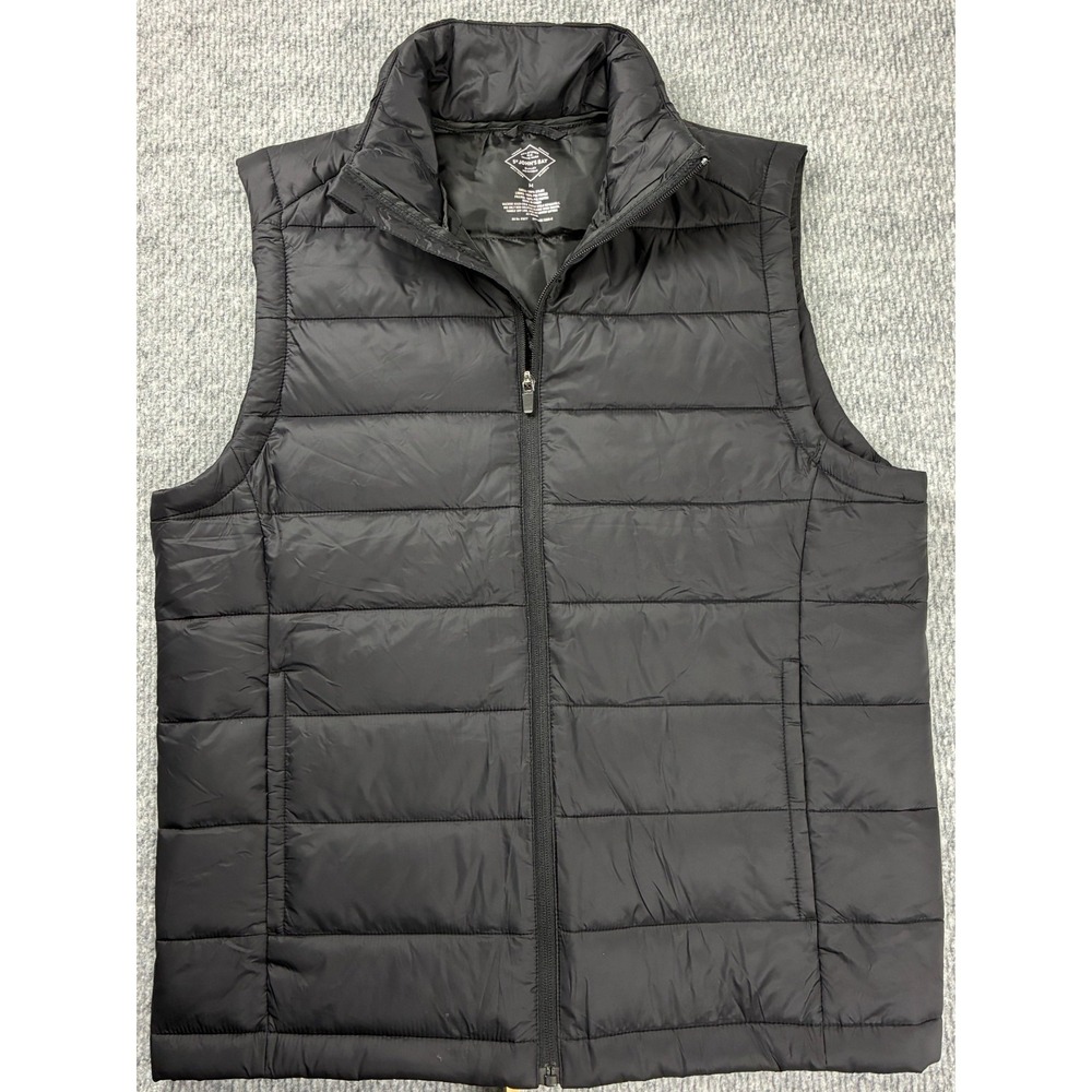 St‎ Johns Bay Mens Black Puffer Vest Medium Quilted Full Zip Lightweight